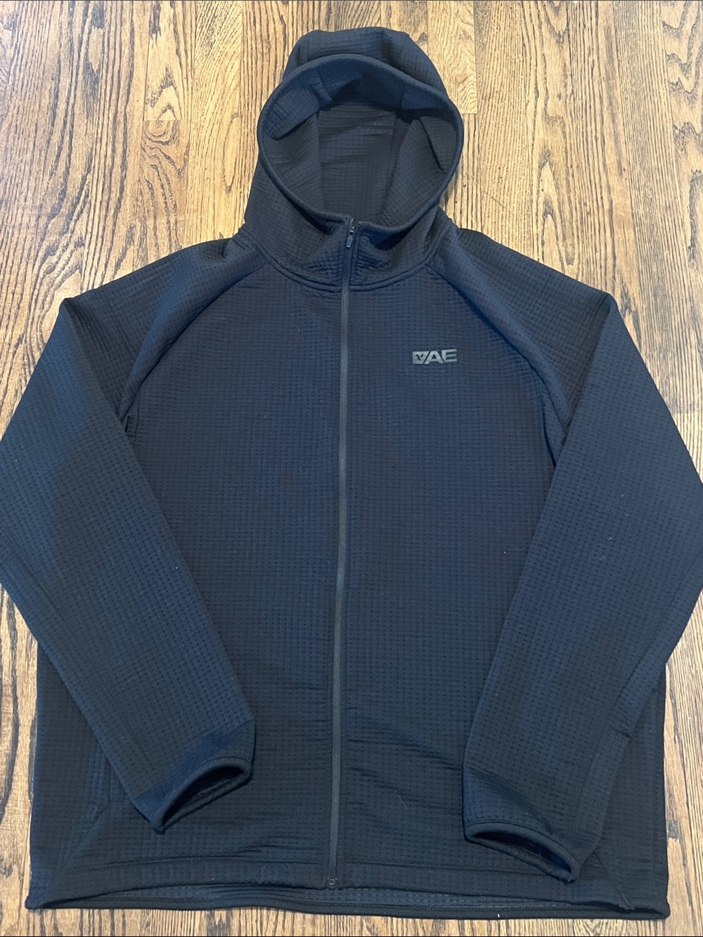 American Eagle Outfitters Black Waffle-Knit Full-Zip Hoodie Jacket